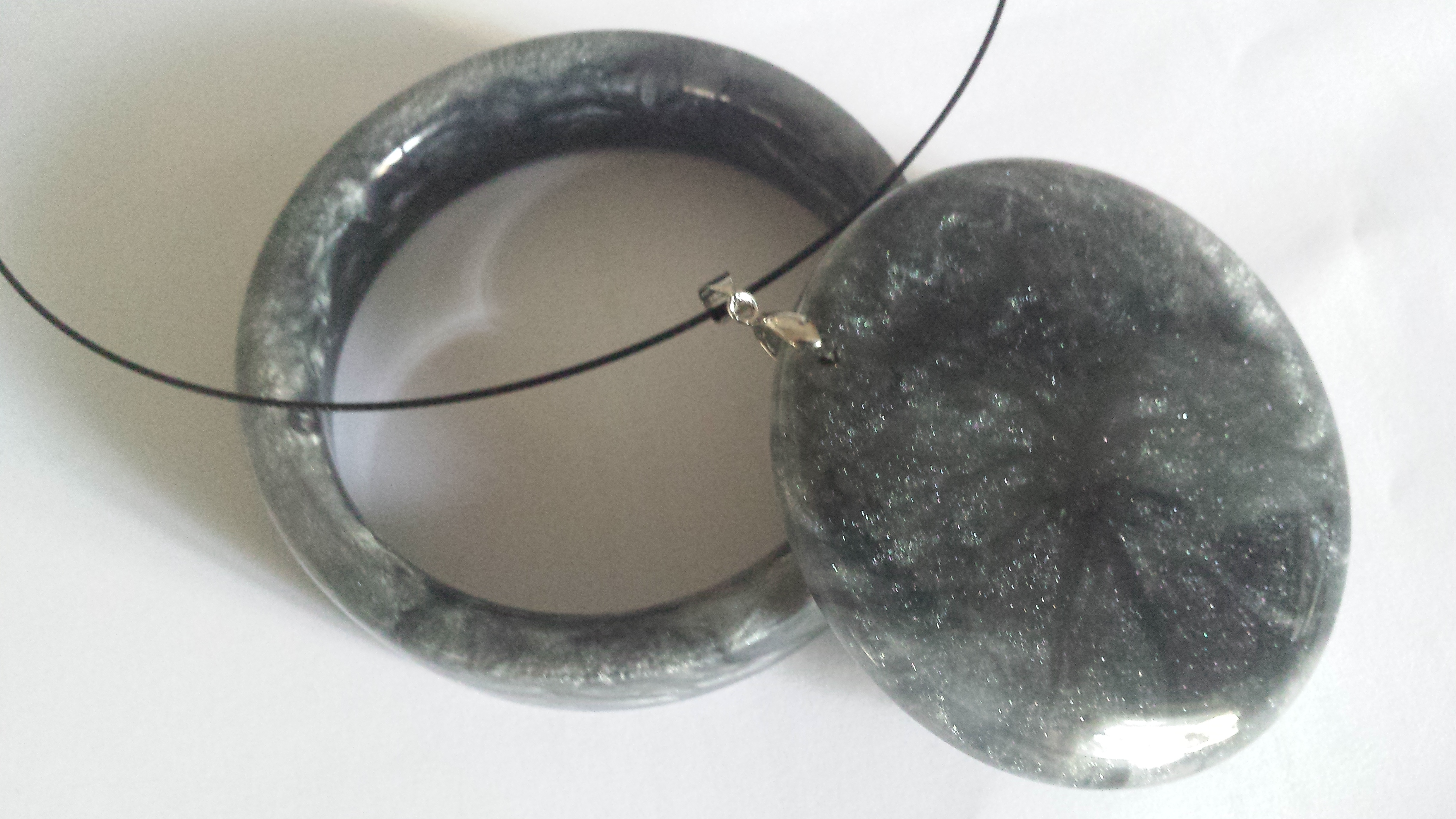 Black & Silver Bangle & Pendant set