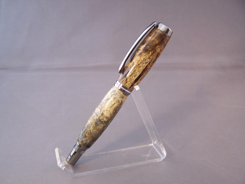 Black titanium Jr Gent fountain pen with Buckeye Burl