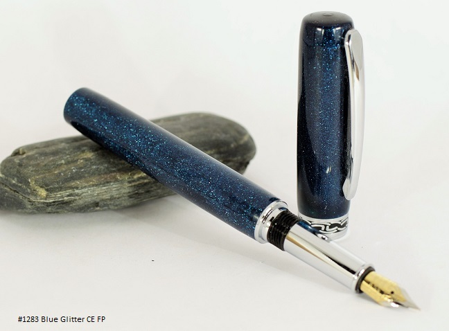 Blue glitter closed end fountain pen