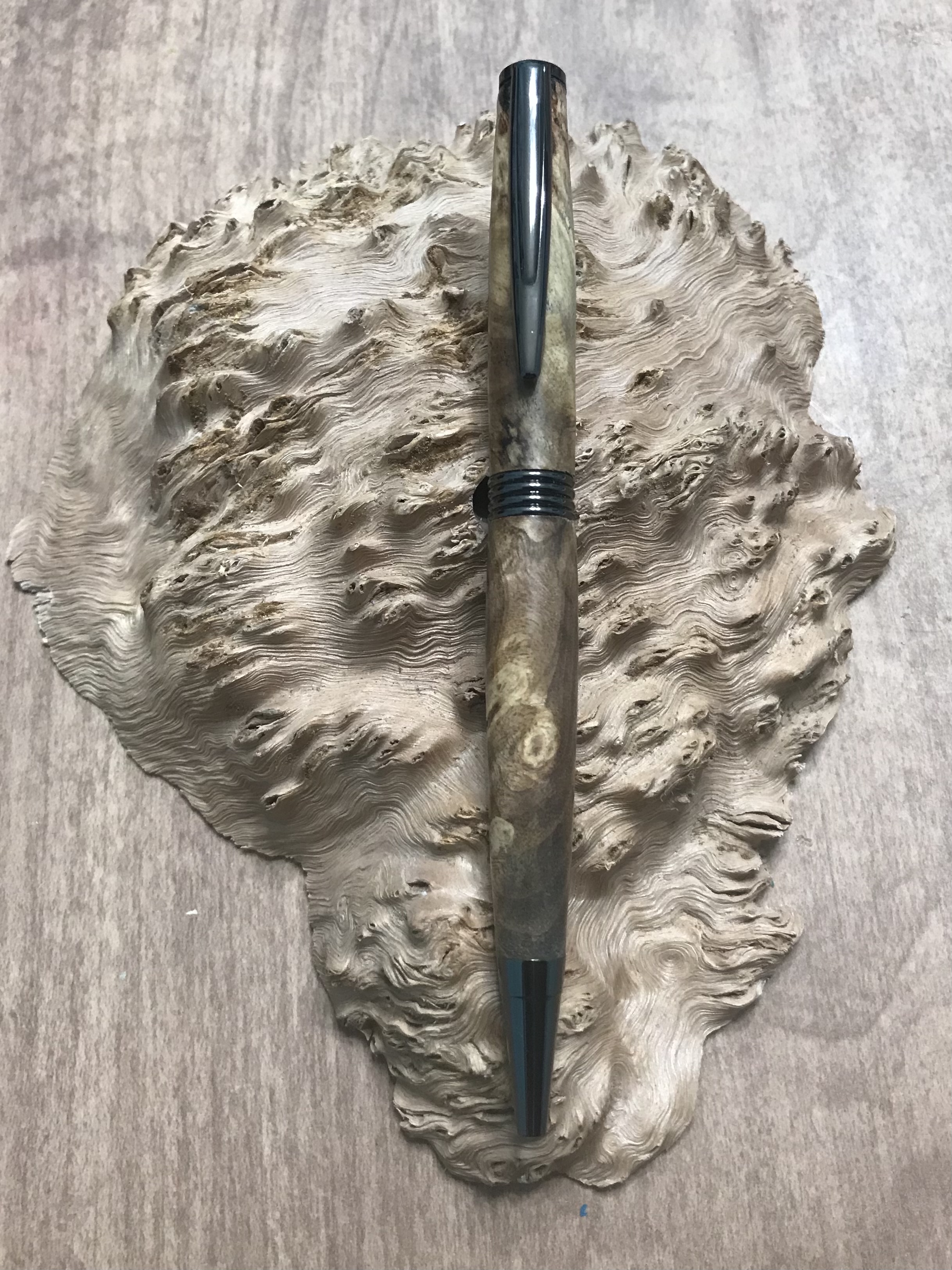 Buckeye Burl on a Gun Metal Trimline Twist Pen