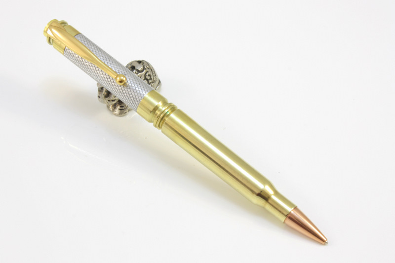Bullet pen with knurled aluminium top