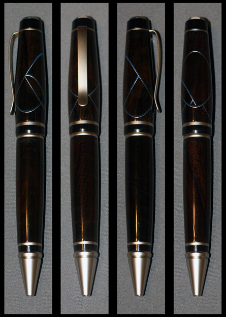 Cigar Pen Kit - Ziricote w Blue Veneer and Aluminum Strips