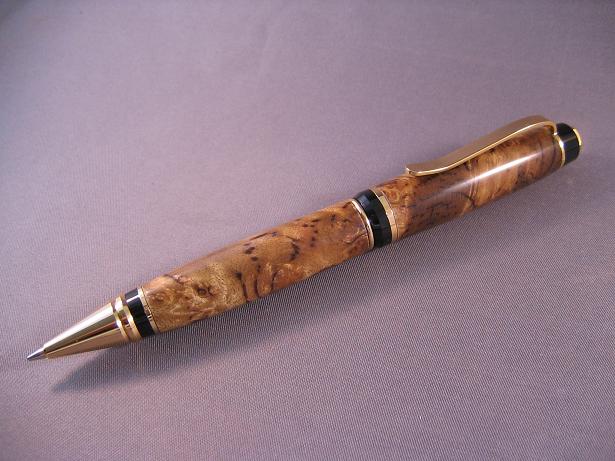 Cigar pencil with tiger striped golden Camphor burl