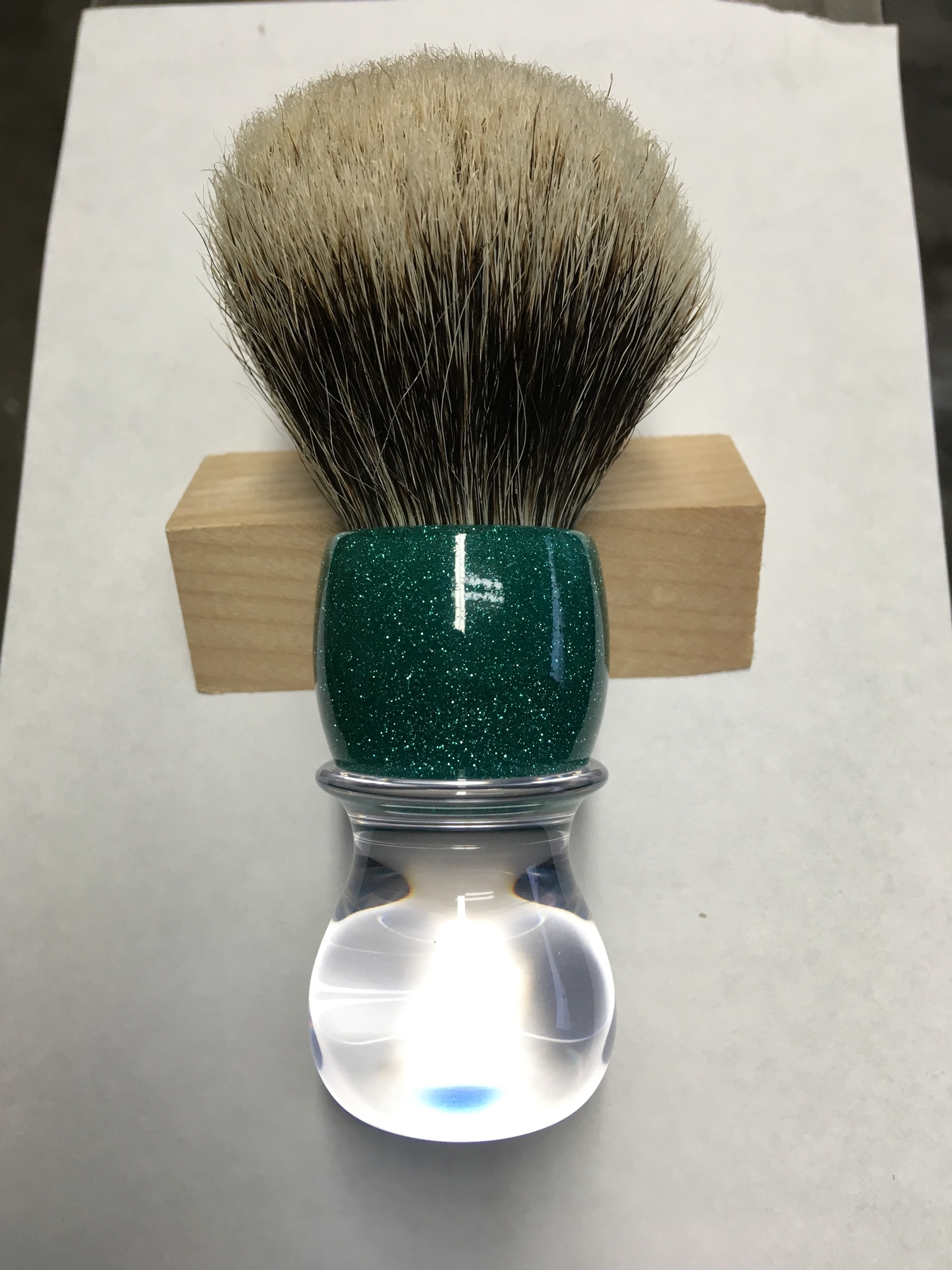 Clear/green turquoise sparkle shaving brush