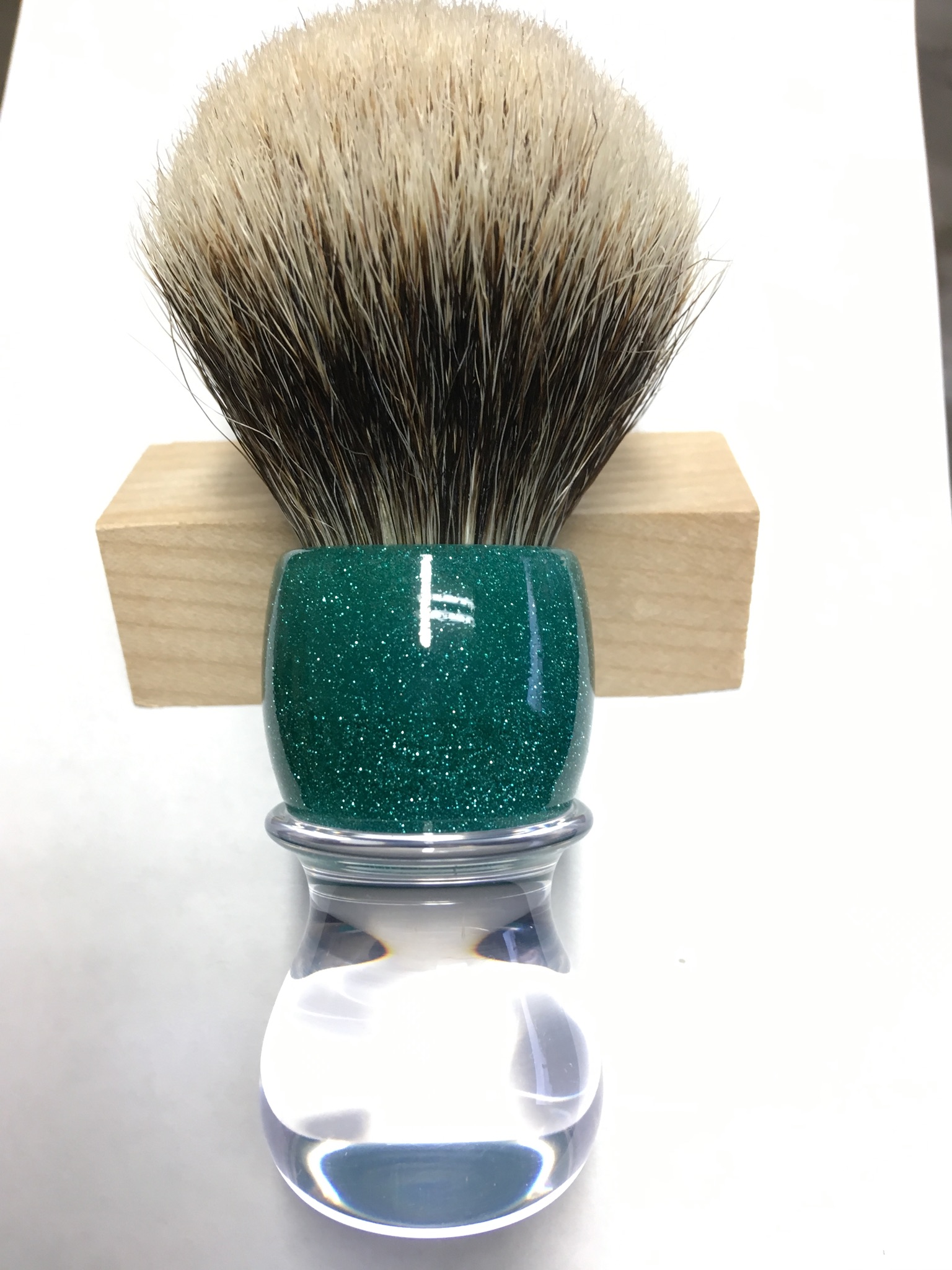 Clear/green turquoise sparkle shaving brush