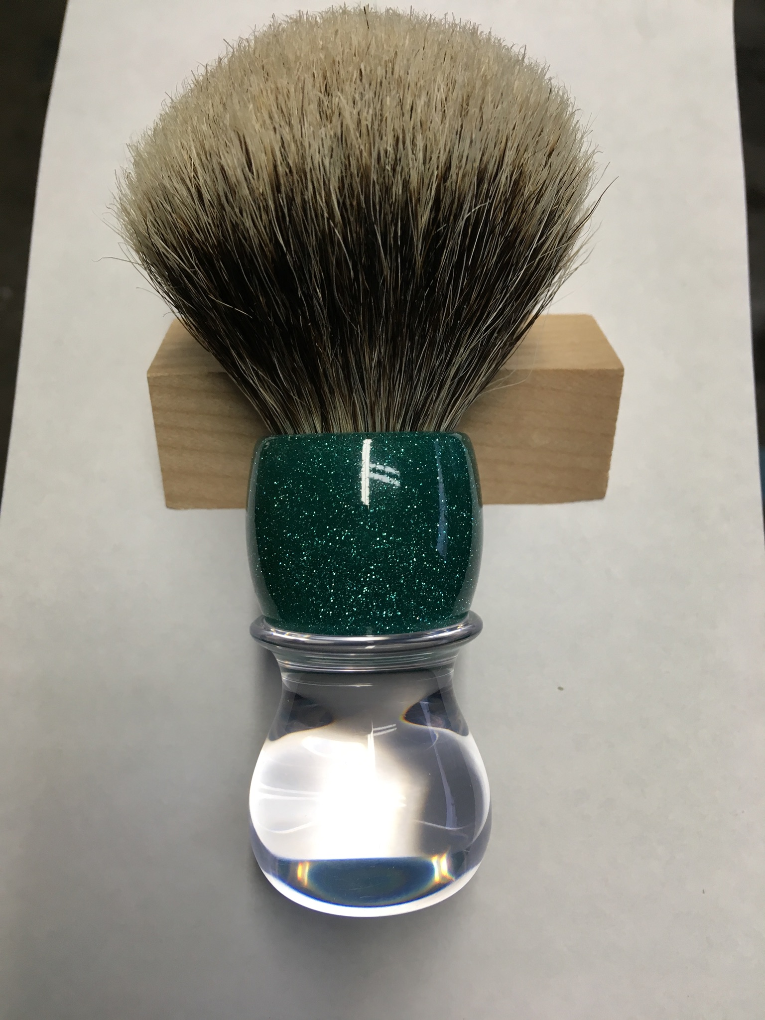 Clear/green turquoise sparkle shaving brush