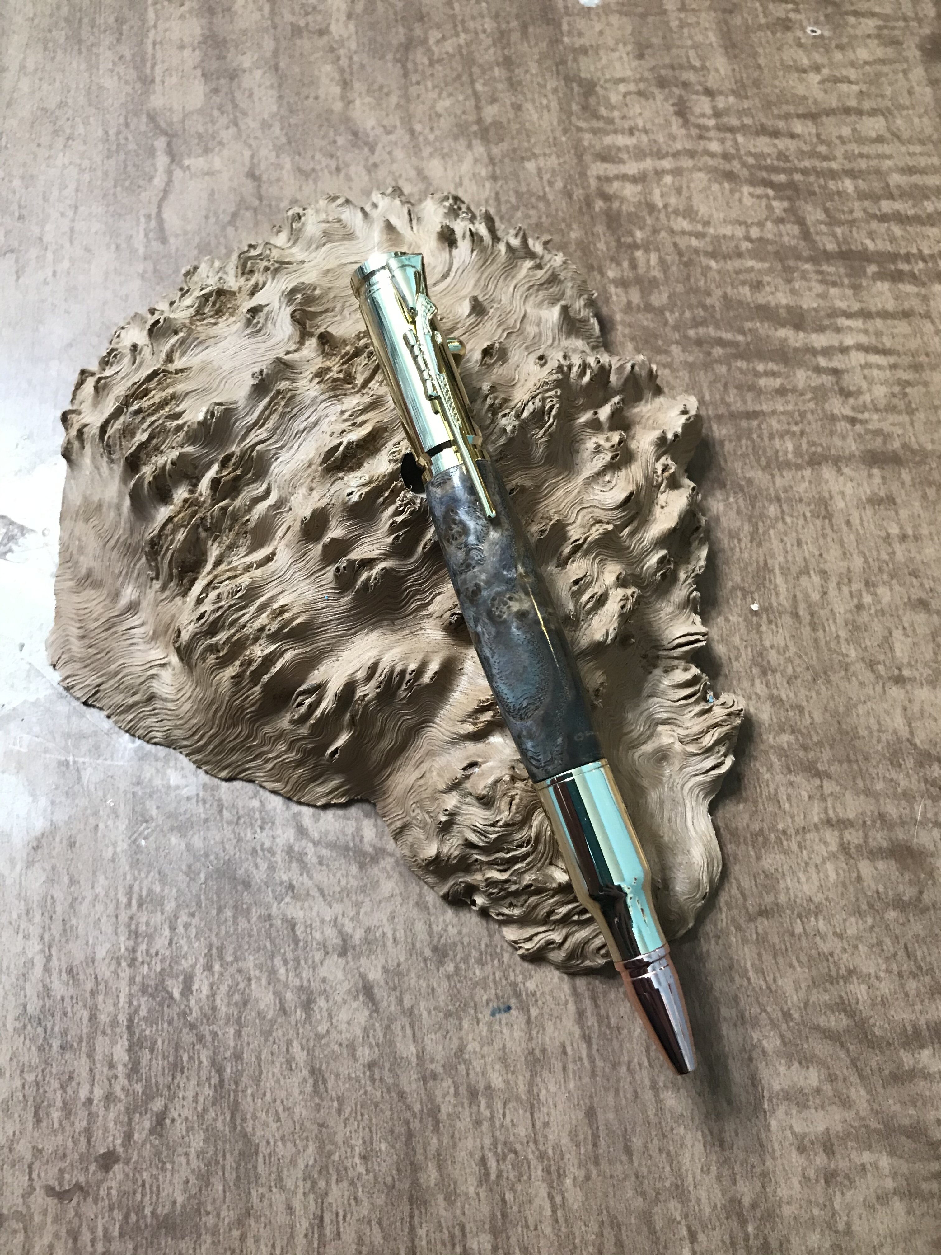 Dyed Ash Burl on a Gold .30Cal Bullet Bolt Action Pen