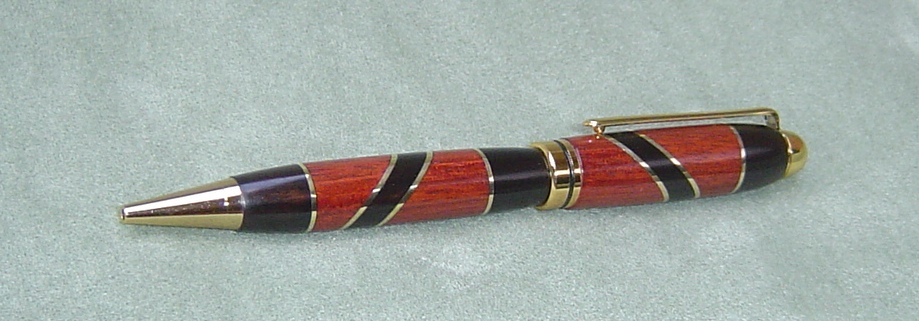 Ebony, Bloodwood, and Brass Inlaid Designer Pen
