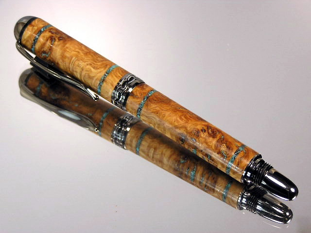 English Oak Burl with Crushed Sleeping Beauty Inlay!