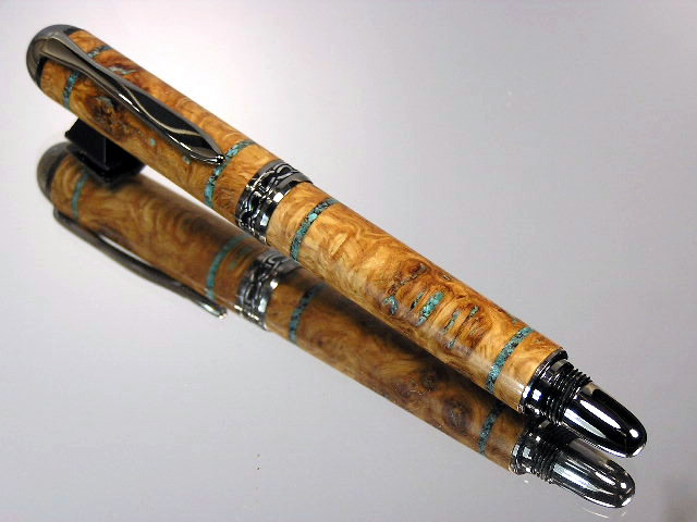 English Oak Burl with Crushed Sleeping Beauty Inlay!