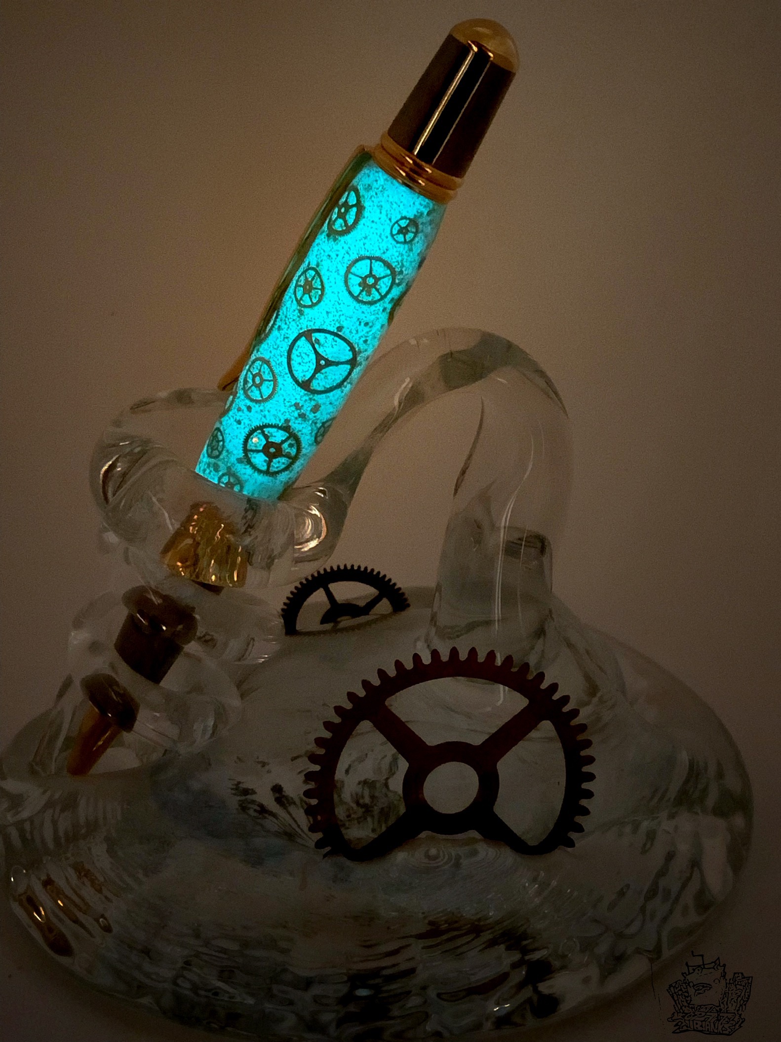 Glow-Gear Pen & Steampunk Glass Holder.