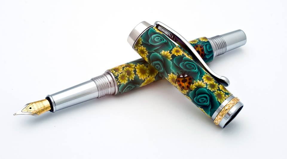 Green Rose Fountain Pen in Polymer clay