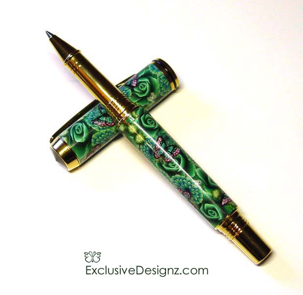 Green Rose ~ Polymer Clay pen