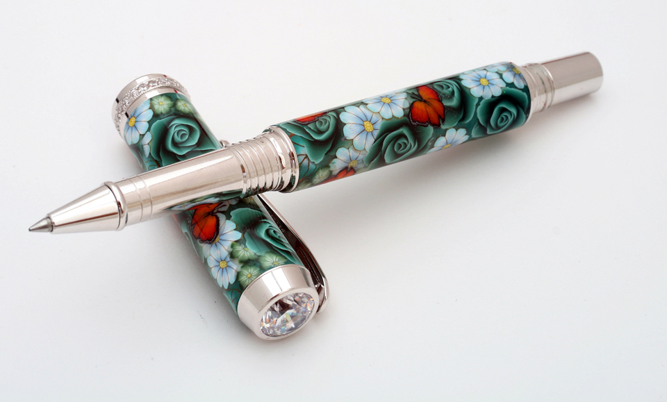 Green Rose ~ Polymer clay pen