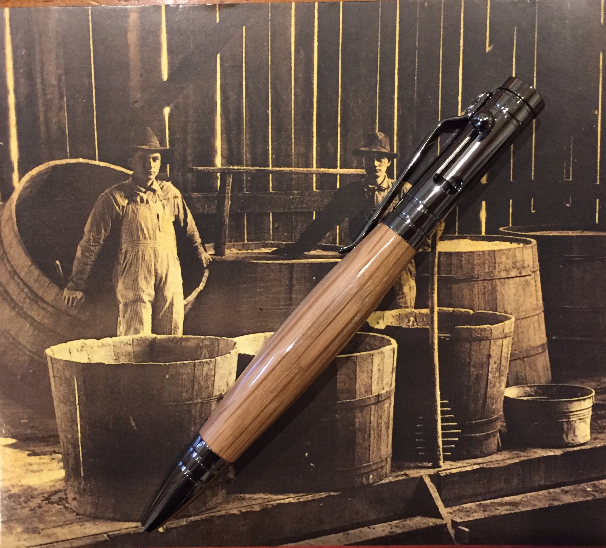 Gun Metal Tec Pen in White Oak from a used Bourbon Barrel