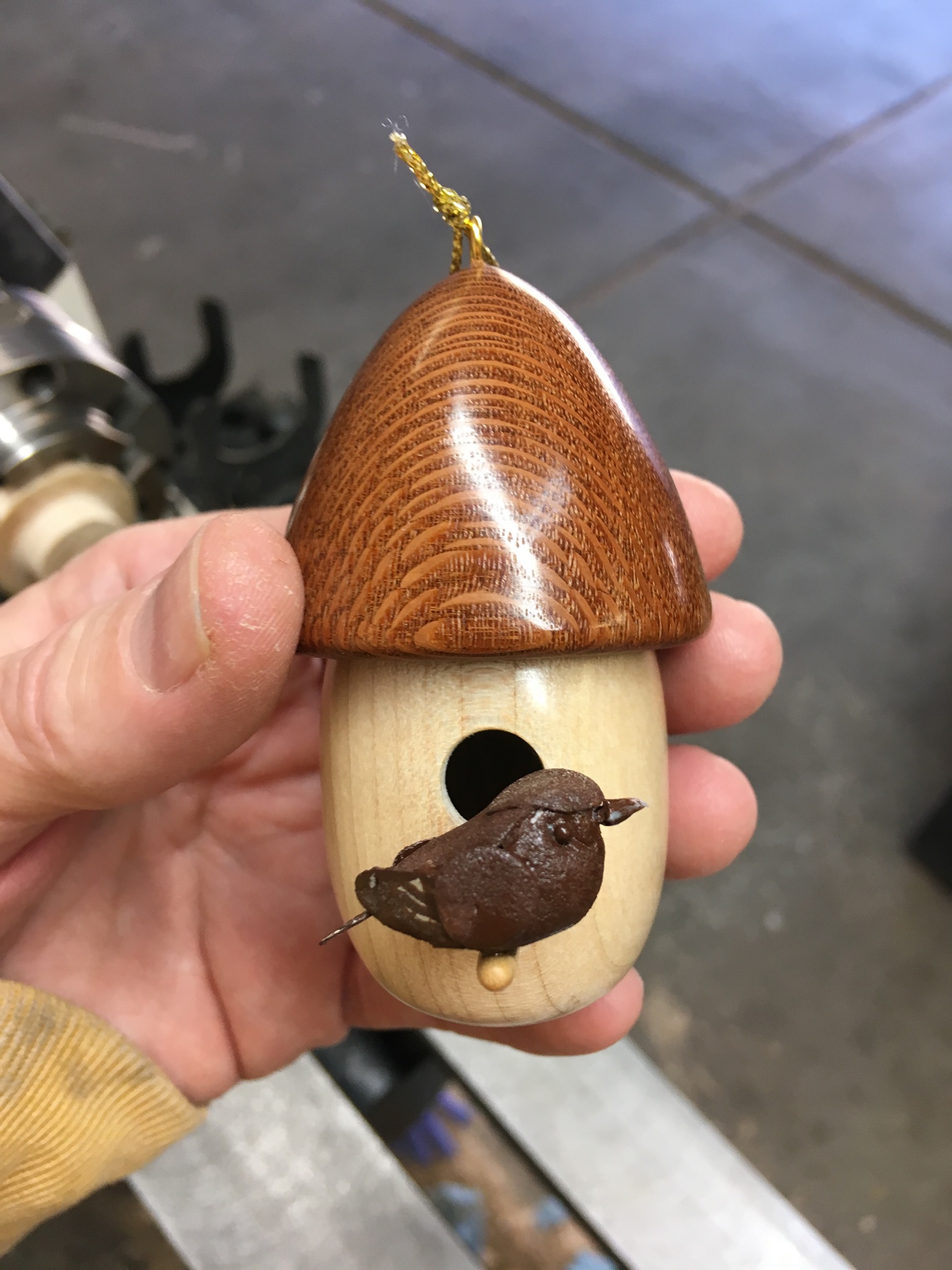 Maple/Leopardwood birdhouse ornament