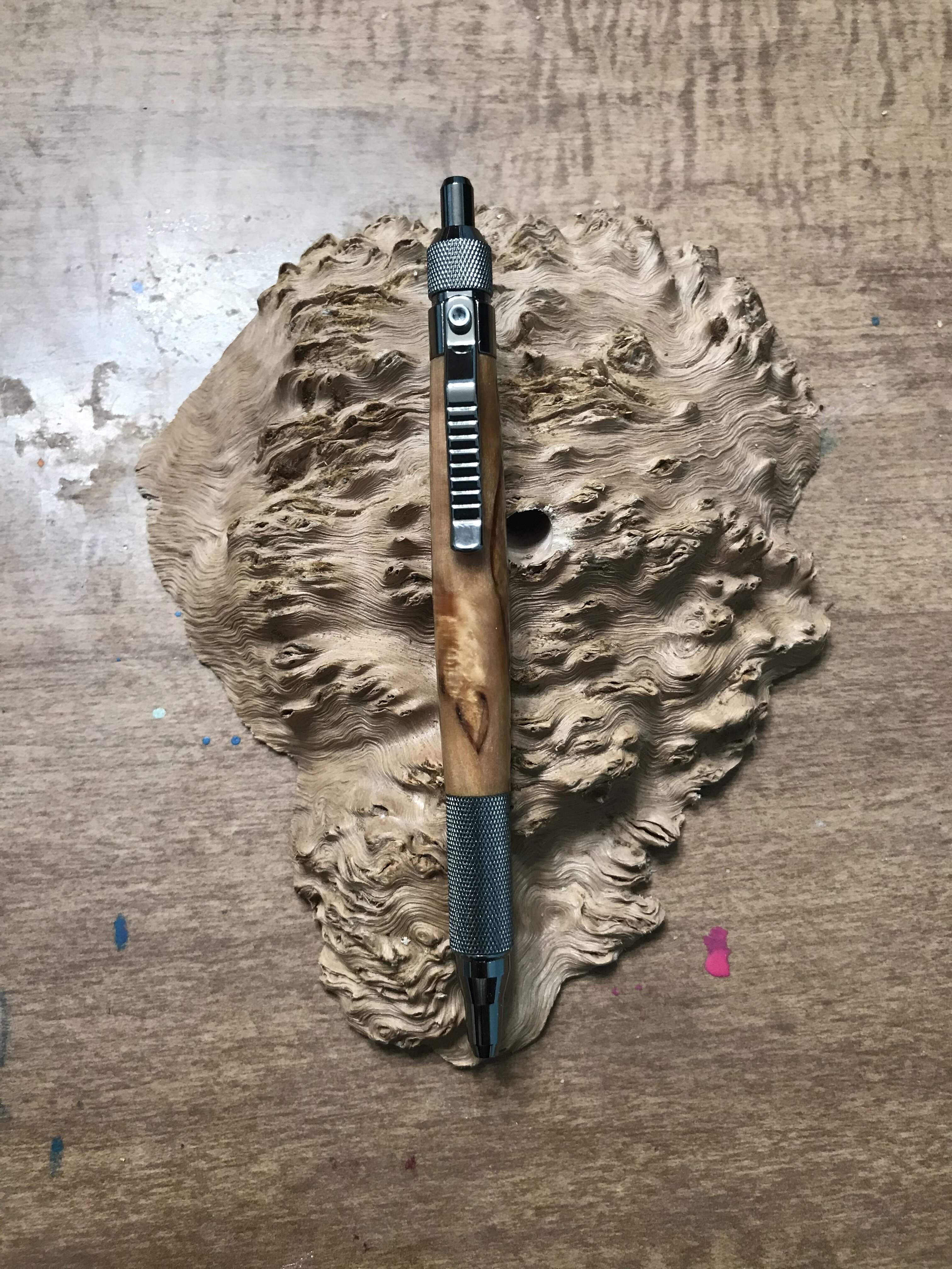 Masur Birch on a Gun Metal Anvil EDC Click Pen