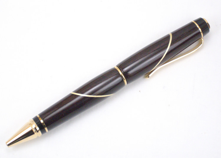 Modified cigar pen with blackwood and brass inlay