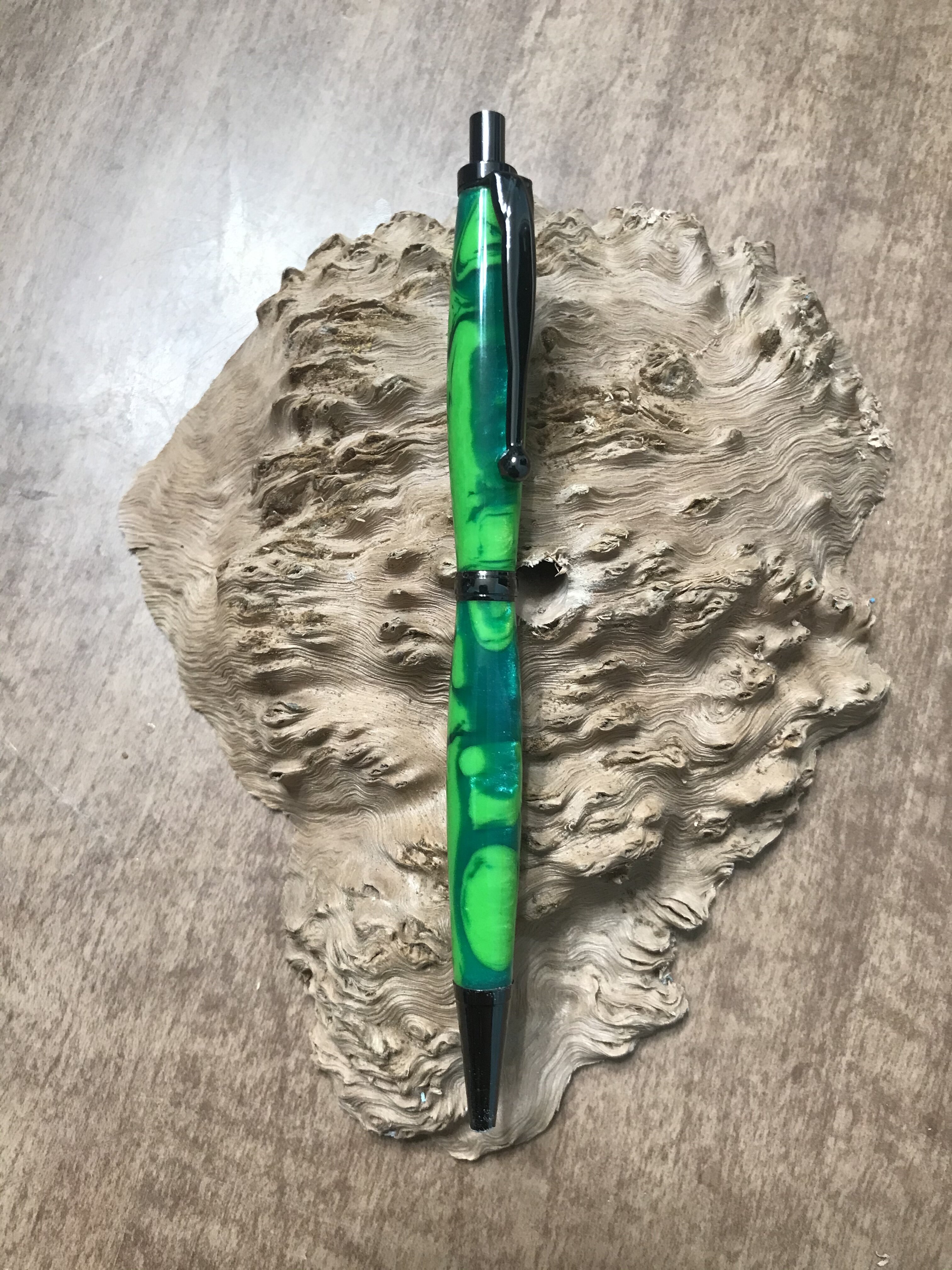 Multi-Green Acrylic on a Slimline Click pen kit