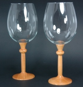 Pair Red Wine Glasses - Osage Orange Wood