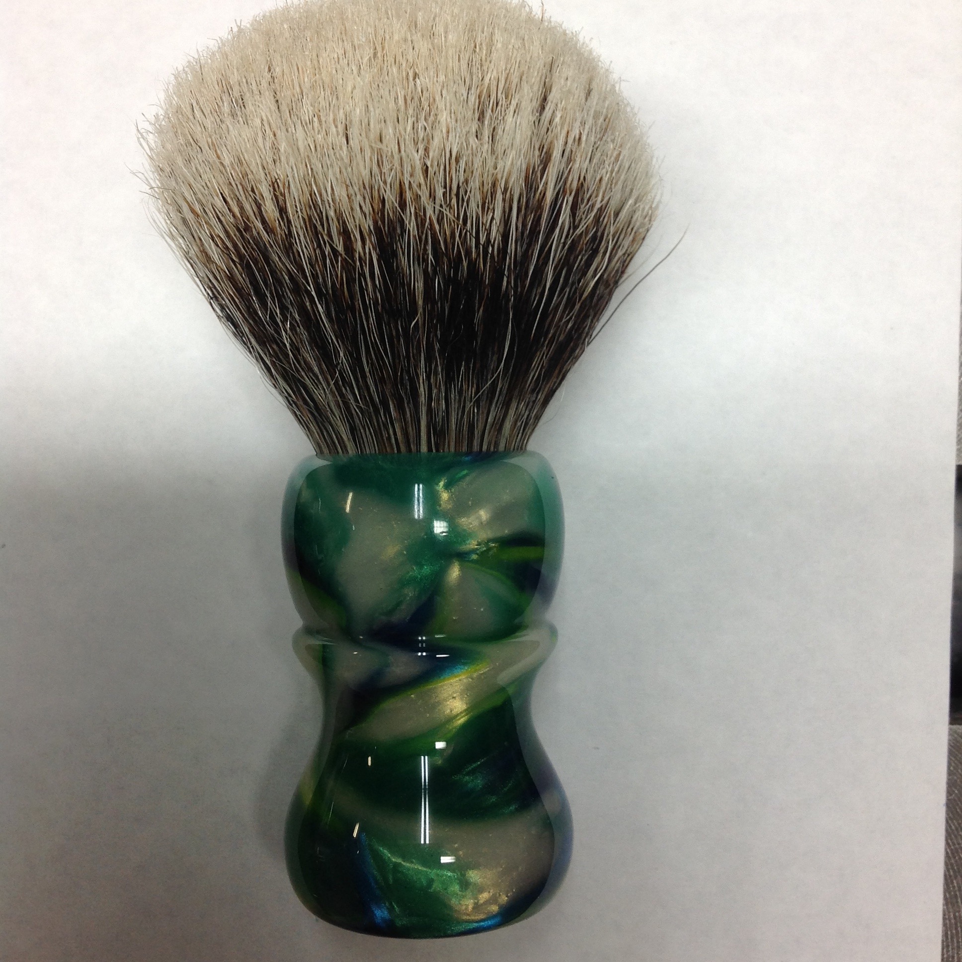 Pearl, green, blue, and yellow shaving brush