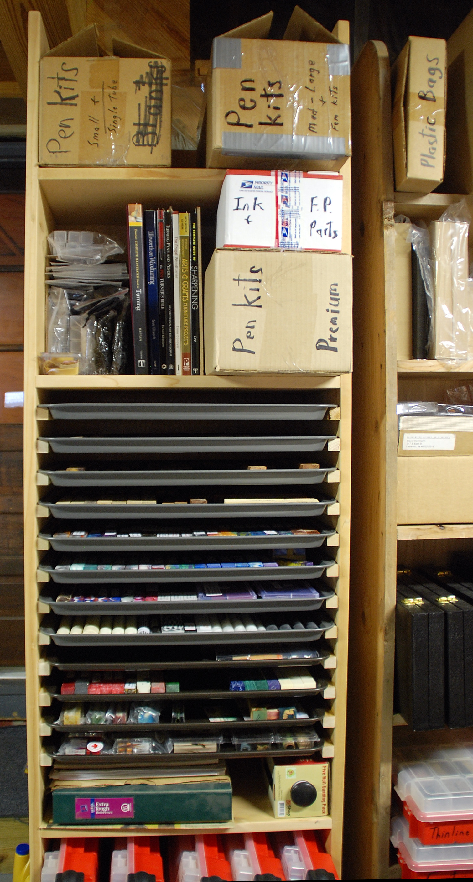 Pen Parts storage and cookie sheets