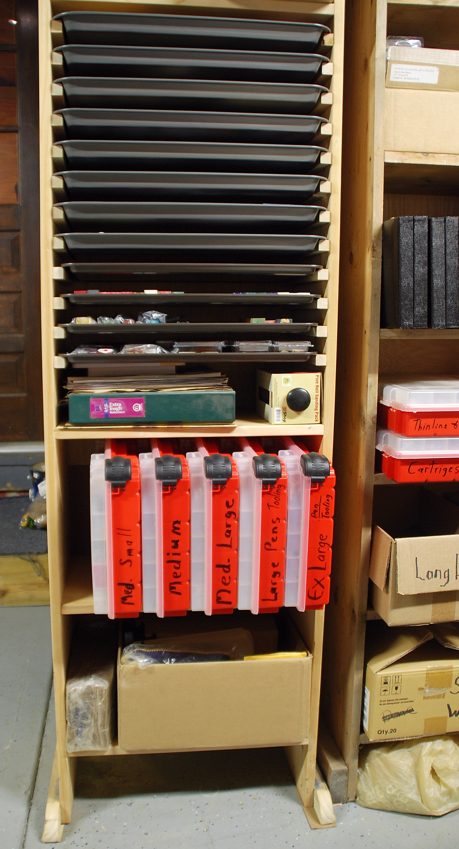 Pen Parts storage and cookie sheets