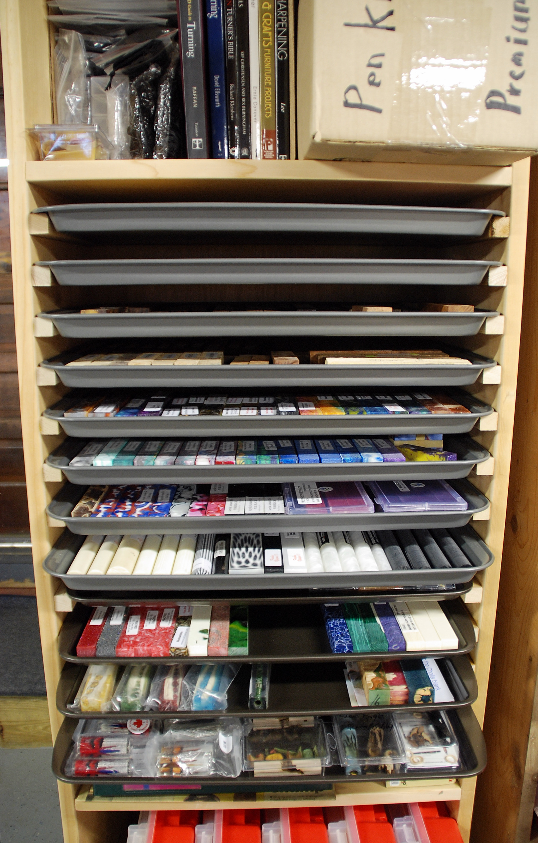 Pen Parts storage and cookie sheets