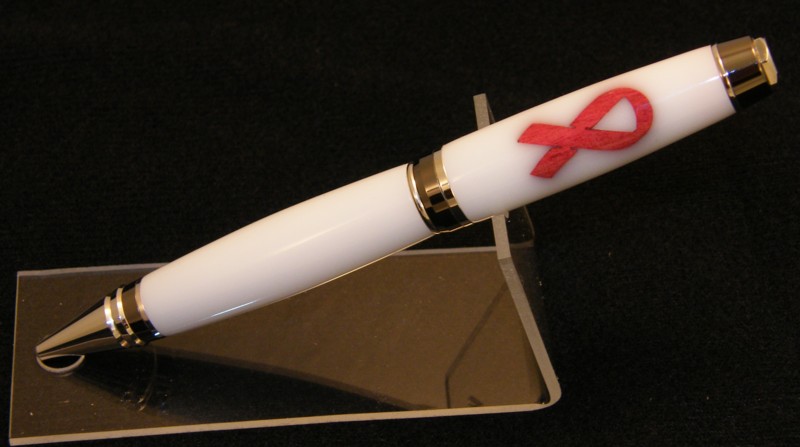 Pink Ivory and White PR.  Platinum Cigar Pen.  Breast Cancer Ribbon.