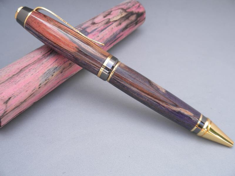 Pink / Purple Spalted Maple on Gold and Gun Metal Cigar