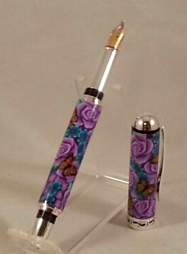 Purple Flowers Pen with Cap Off