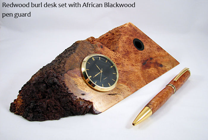 Redwood burl desk set