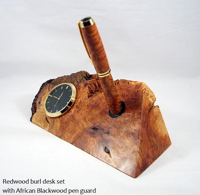 Redwood burl desk set