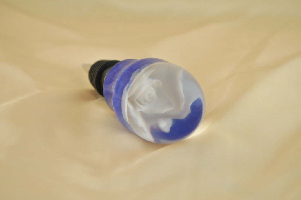 Rose Bottle Stopper in Blue and White