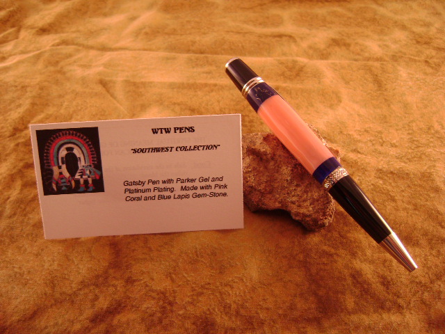 Sierra Pen of Pink Coral and Blue Lapis