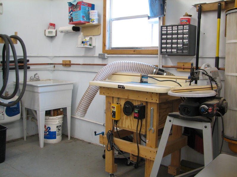 Sink, first aid, router table and scroll saw