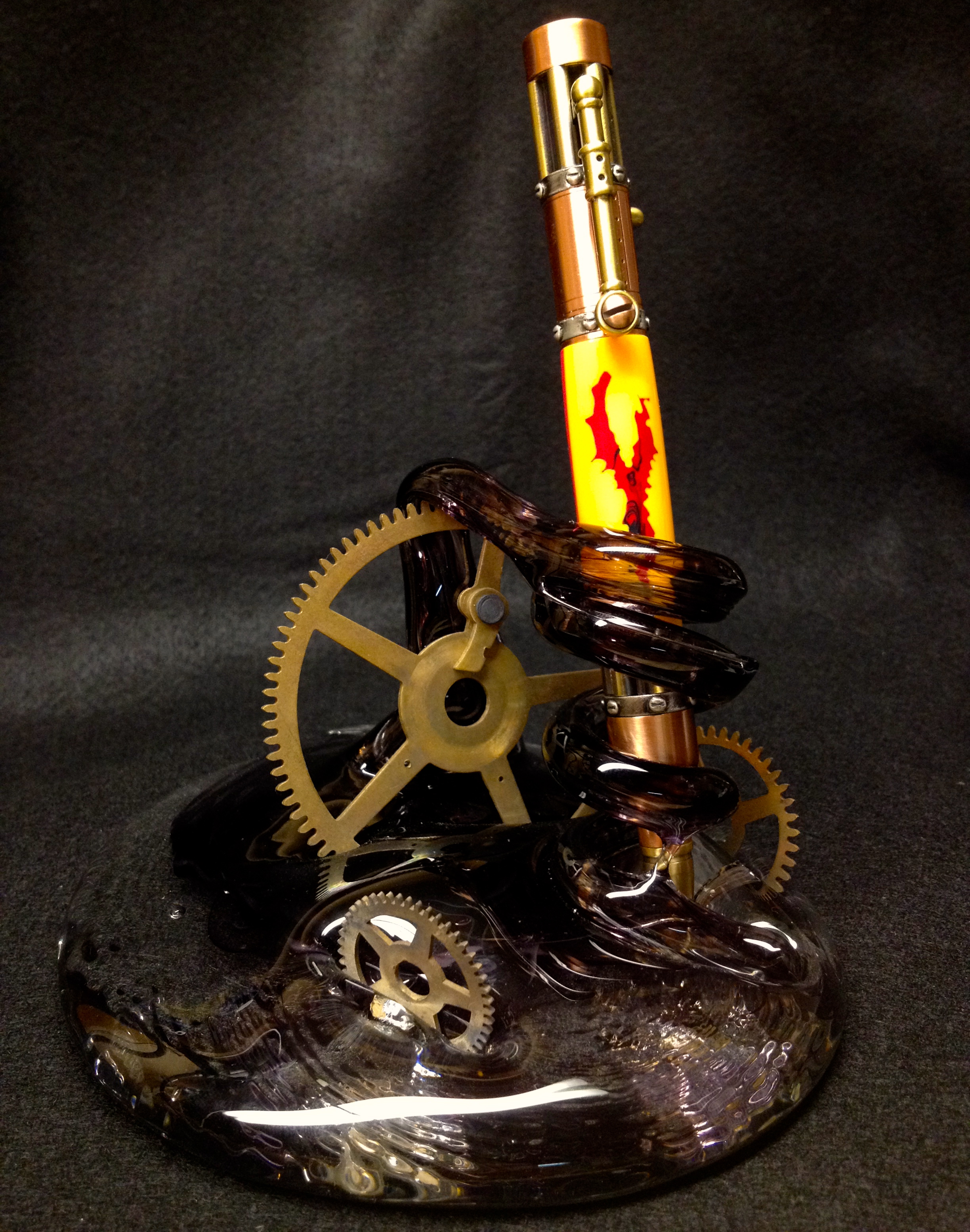 Steampunk Glass Holder & Pen.