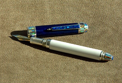 Sterling silver pen with opal inlays