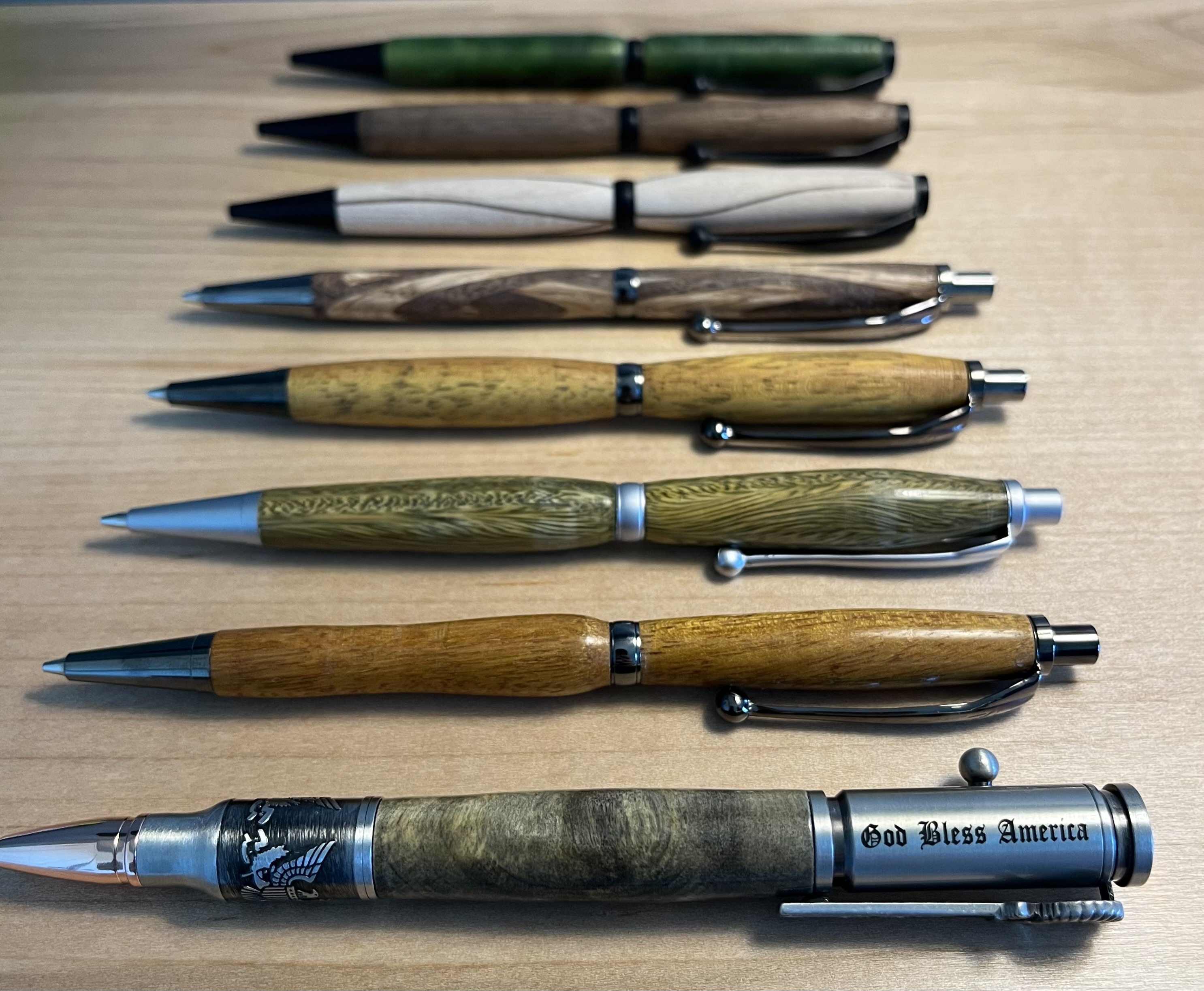 These pens are ordered from made earliest to made latest. (Back to Front)