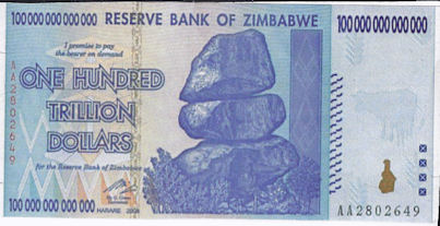 This is a real 100 Trillion Dollar bill from Zimbabwe