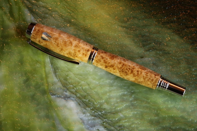 tooth inlay, maple burl, rollerball postable gent