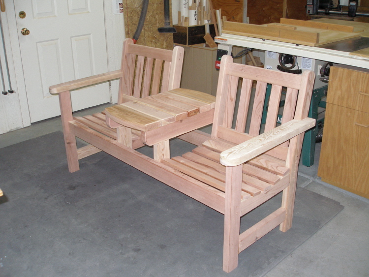 Two seater bench in Redwood.