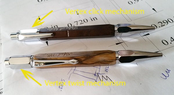 Vertex click pen conversion to twist mechanism