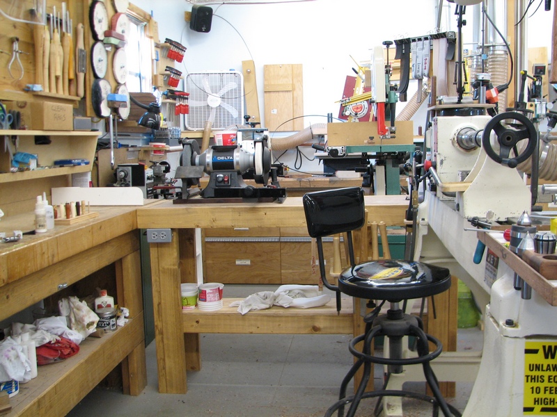 Wood lathe work area