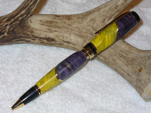 XXX-Dyed Box Elder Burl, brass accents